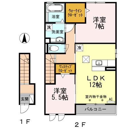 ヒルズⅡ(2LDK/2階)の間取り写真
