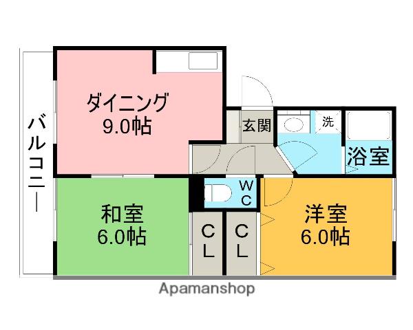 ピースフルゆうⅡ 北棟(2DK/1階)の間取り写真