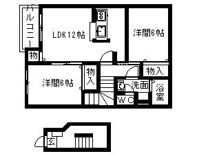 アンソレイエ(2LDK/2階)の間取り写真