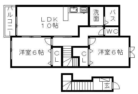 カームハウスⅡ(2LDK/2階)の間取り写真