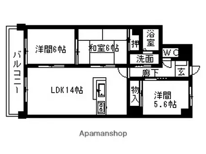 サンシャイン石刀(3LDK/4階)の間取り写真