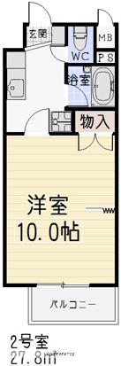 第2アイオーキャッスル(1K/2階)の間取り写真