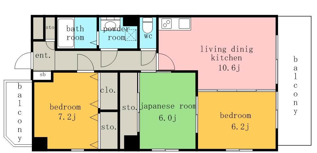 メゾンドール若葉(3LDK/7階)の間取り写真