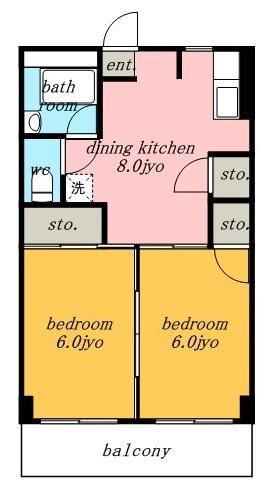 キシモトマンション(2DK/2階)の間取り写真