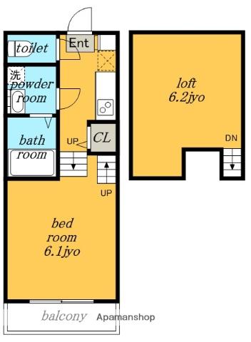 K FLAT(1K/1階)の間取り写真