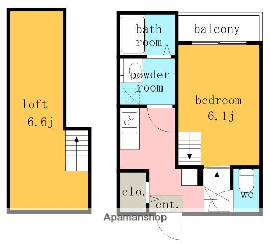 ヴィラ・トゥルヌソル(1K/2階)の間取り写真
