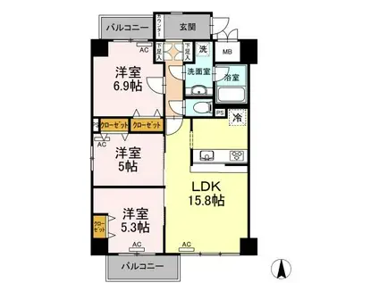 ラヴァーチェ徳川(3LDK/2階)の間取り写真