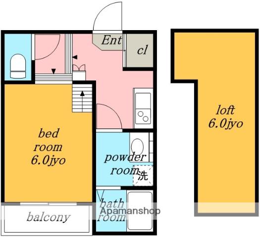 セレーノオオゾネ(1K/2階)の間取り写真