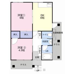 名鉄小牧線 味鋺駅 徒歩15分 1階建 築55年(2DK)の間取り写真