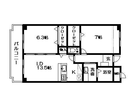 メゾン苗田(2LDK/3階)の間取り写真