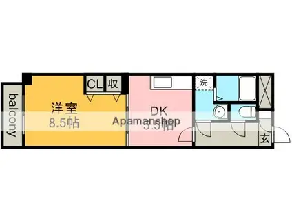 ブランメゾン八龍(1DK/4階)の間取り写真