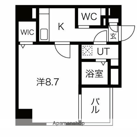 メイクス上前津Ⅱ(1K/3階)の間取り写真