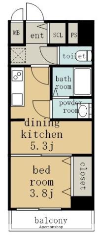 プレサンス名駅南エディフィス(1DK/15階)の間取り写真