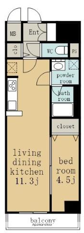 ファンファーレKOGANE(1LDK/2階)の間取り写真