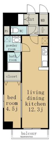ファンファーレKOGANE(1LDK/2階)の間取り写真