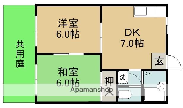 コーポいわの(2DK/1階)の間取り写真