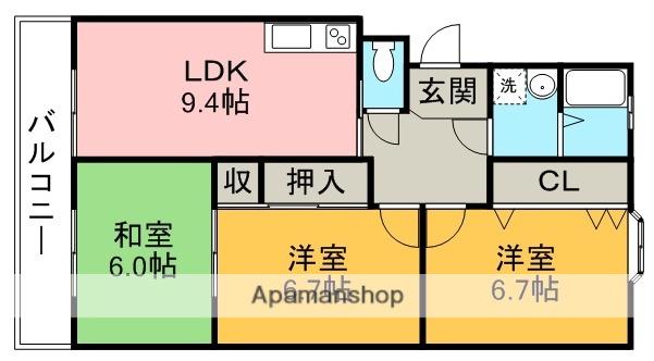 プリミエール岩野Ⅱ(3LDK/4階)の間取り写真