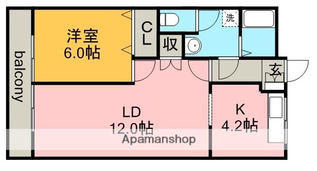 リバティハイツ広田(1LDK/2階)の間取り写真