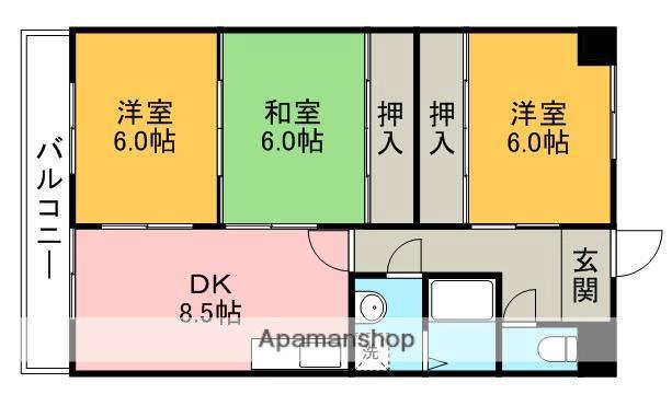 フォレスト勝川(3DK/1階)の間取り写真