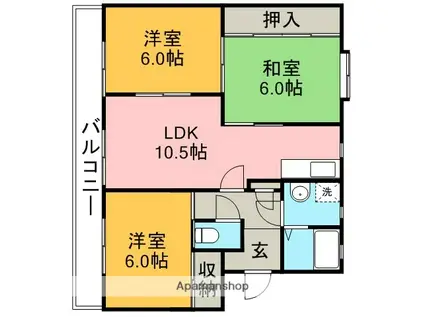 アーバンハイツ春日井(3LDK/3階)の間取り写真