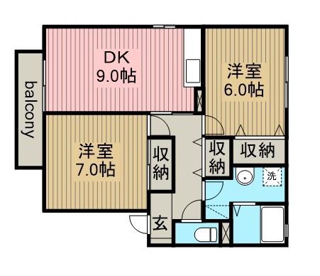 シャインハイツ(2DK/2階)の間取り写真