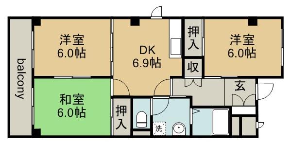 ハイムフロイデⅠ(3DK/1階)の間取り写真