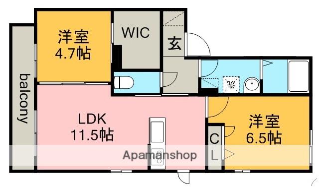 シャーメゾン豊山Ⅰ(2LDK/3階)の間取り写真