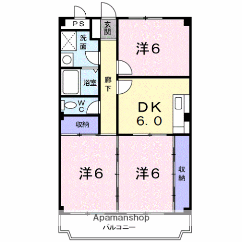 ハイツ上屋敷Ⅱ(3DK/4階)の間取り写真