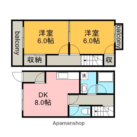 DUPLEX国王10B(2DK/1階)の間取り写真