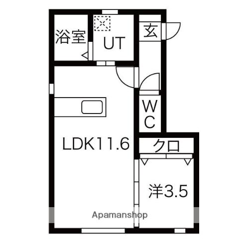 リバーサイド花長(1LDK/1階)の間取り写真
