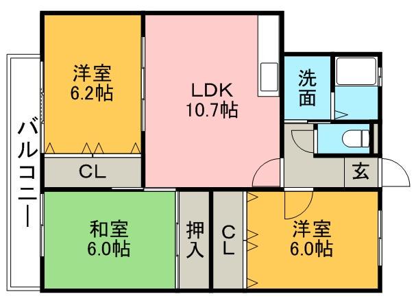 サンブルーム(3LDK/2階)の間取り写真