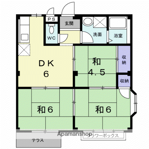ハイツ東山(3DK/1階)の間取り写真