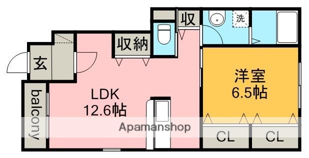ルミナス B棟(1LDK/1階)の間取り写真