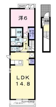 メゾンドソレイユ(1LDK/2階)の間取り写真