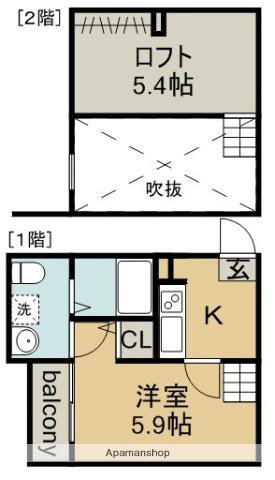 ウィニシエート(1K/1階)の間取り写真