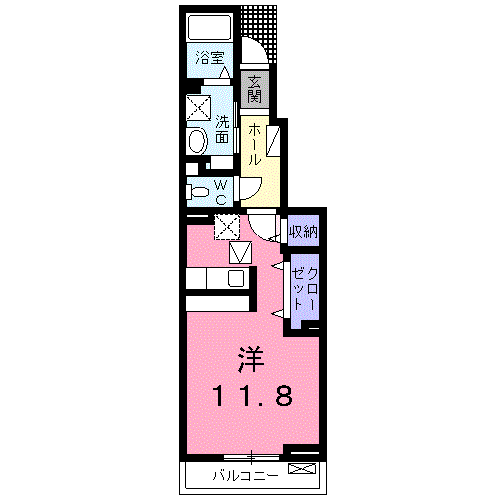 ヴァンベール中味鋺Ⅱ(ワンルーム/1階)の間取り写真