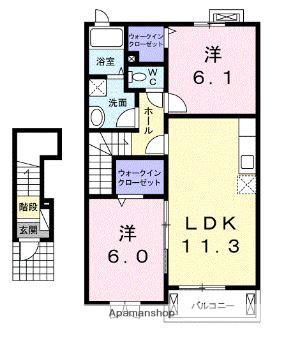 アリーヴィオⅡイースト(2LDK/2階)の間取り写真