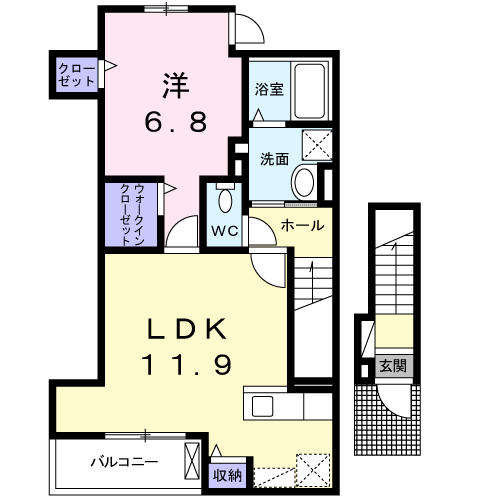 ラフィーネ楠(1LDK/2階)の間取り写真