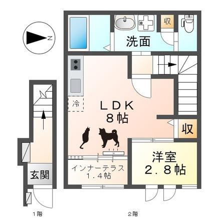 ウエストウイングⅣ(1LDK/2階)の間取り写真