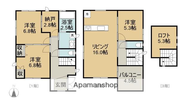 中央本線 春日井駅(ＪＲ) 徒歩19分 2階建 築3年(3SLDK)の間取り写真
