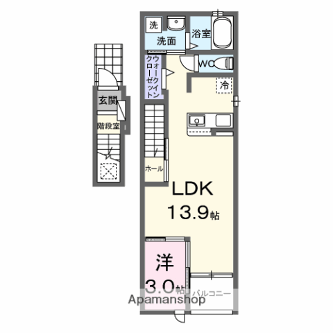 フラン ⅠⅡ(1LDK/2階)の間取り写真