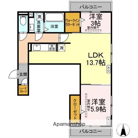 シェーヌアーブル(2LDK/3階)の間取り写真