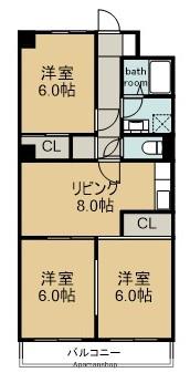 名鉄小牧線 味美駅(名鉄) 徒歩13分 4階建 築41年(3LDK/2階)の間取り写真