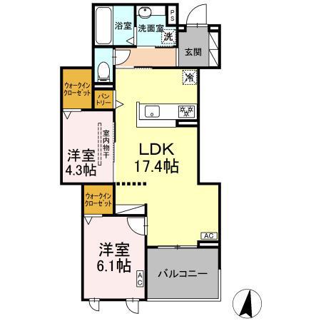 カサブランカ(2LDK/3階)の間取り写真