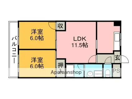 サンシャトー春日井(2LDK/4階)の間取り写真