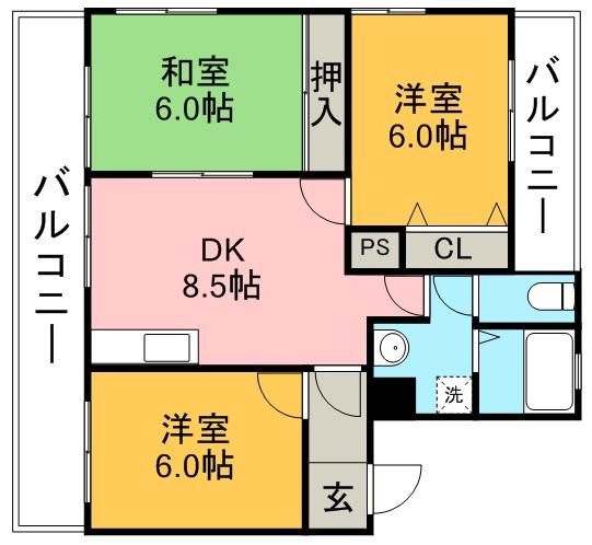 中央本線 勝川駅(ＪＲ) 徒歩20分 4階建 築34年(3DK/4階)の間取り写真