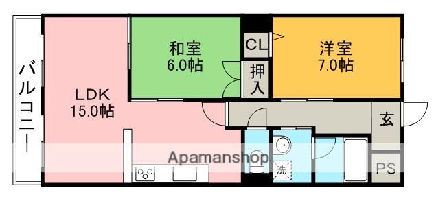 ベルヴィル鳥居松(2LDK/2階)の間取り写真