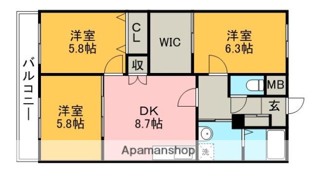 アムール・U-2(3DK/2階)の間取り写真