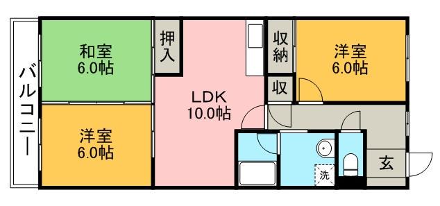 ジョイフル中野(3LDK/3階)の間取り写真