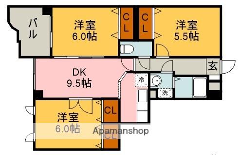 グレースハイツ岩崎(3LDK/2階)の間取り写真